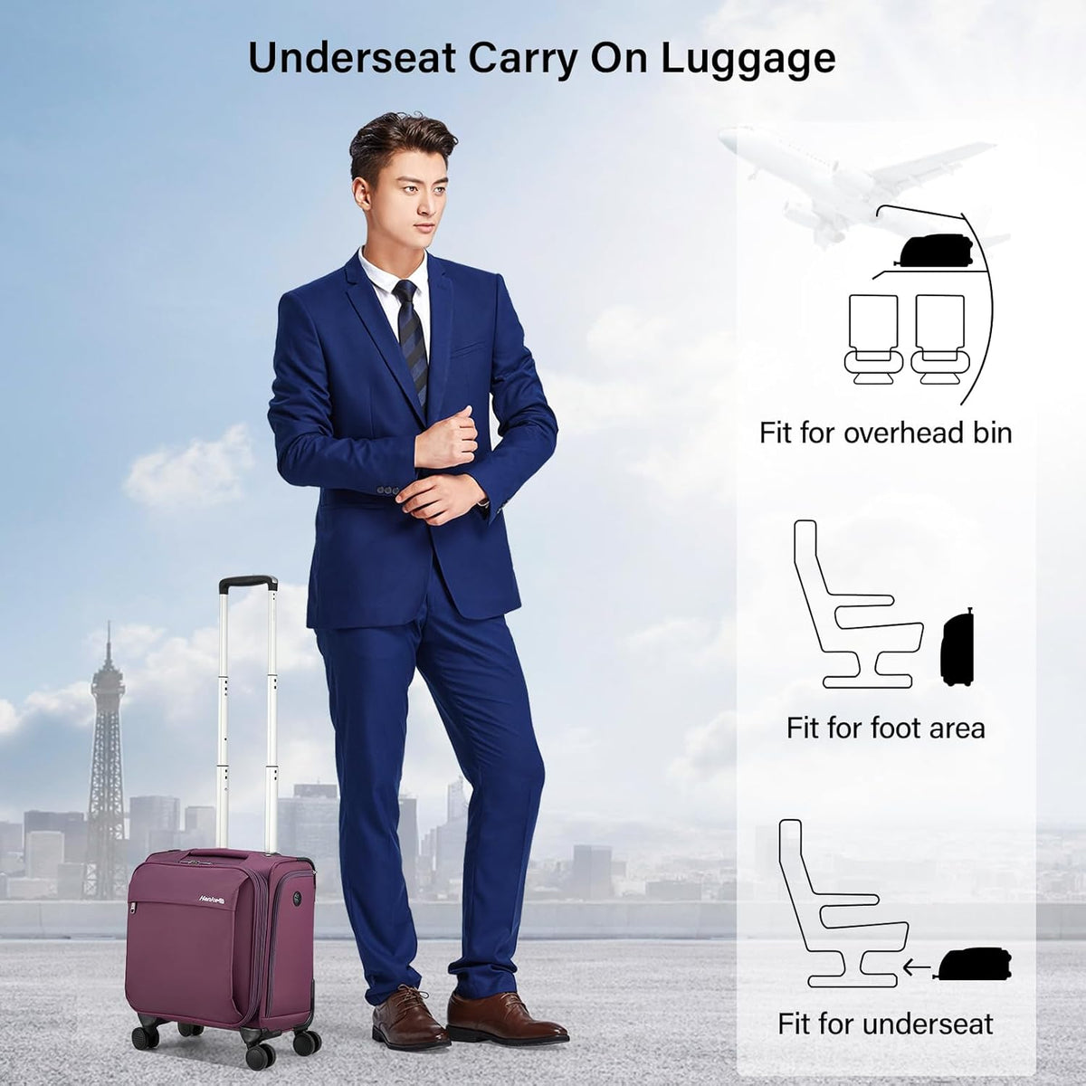 16 Inch Underseat Carry On Luggage with Wheels Small Suitcase Softside Luggage Bags for Travel Lightweight Suitcases with Wheels Travel Luggage Personal Item for Men and Women(Forest Green)