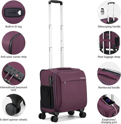 16 Inch Underseat Carry On Luggage with Wheels Small Suitcase Softside Luggage Bags for Travel Lightweight Suitcases with Wheels Travel Luggage Personal Item for Men and Women(Forest Green)