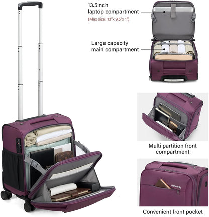16 Inch Underseat Carry On Luggage with Wheels Small Suitcase Softside Luggage Bags for Travel Lightweight Suitcases with Wheels Travel Luggage Personal Item for Men and Women(Forest Green)