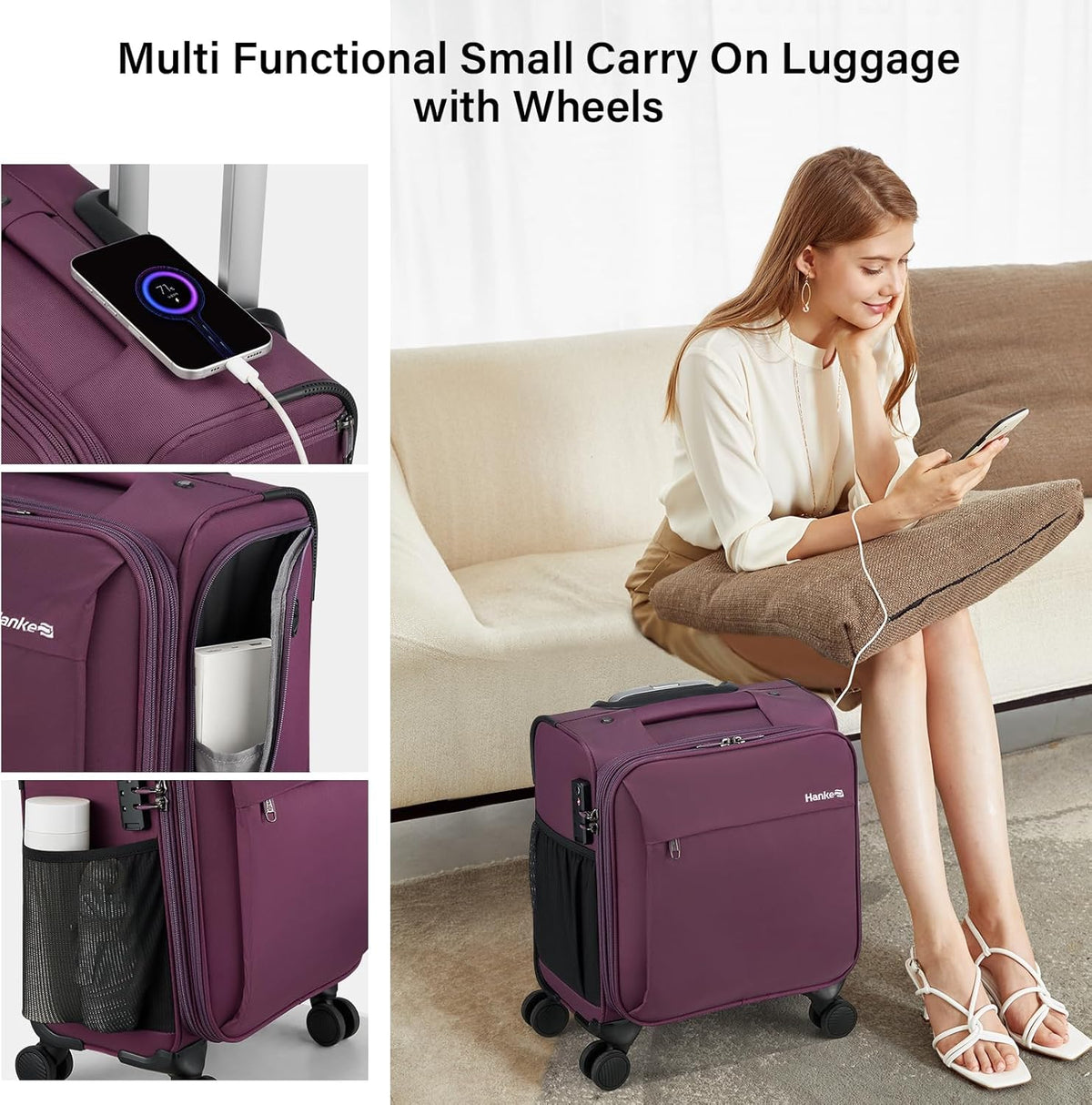16 Inch Underseat Carry On Luggage with Wheels Small Suitcase Softside Luggage Bags for Travel Lightweight Suitcases with Wheels Travel Luggage Personal Item for Men and Women(Forest Green)