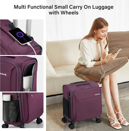 16 Inch Underseat Carry On Luggage with Wheels Small Suitcase Softside Luggage Bags for Travel Lightweight Suitcases with Wheels Travel Luggage Personal Item for Men and Women(Forest Green)