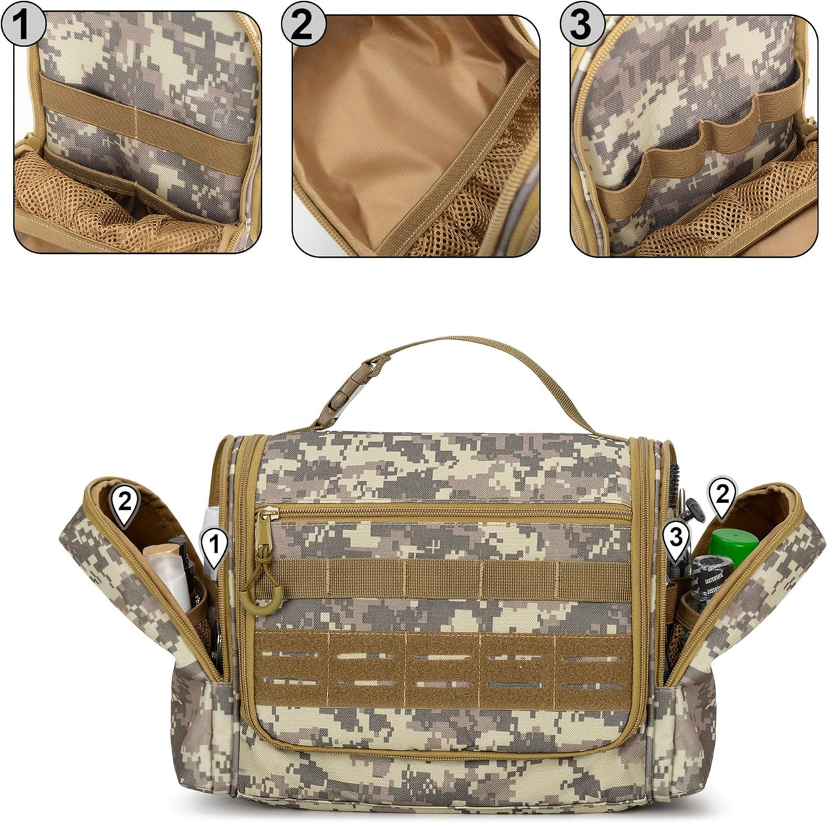 Tactical Toiletry Bag for Men, Large Hanging Dopp Kit Hygiene Bag | Travel Toiletry Bag with Hook, Dry & Wet Pockets, Shower Bag for Toiletries, Grooming, Shaving Care & Travel Essentials