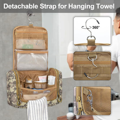 Tactical Toiletry Bag for Men, Large Hanging Dopp Kit Hygiene Bag | Travel Toiletry Bag with Hook, Dry & Wet Pockets, Shower Bag for Toiletries, Grooming, Shaving Care & Travel Essentials