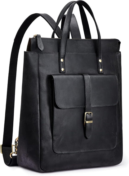 Women Genuine Leather Backpack Purse Retro Top-handle Bags Vintage Totes | Top Grain Leather, Padded Laptop Compartment, Top-handle Handbags, Vintage Casual Purse, Work Everyday