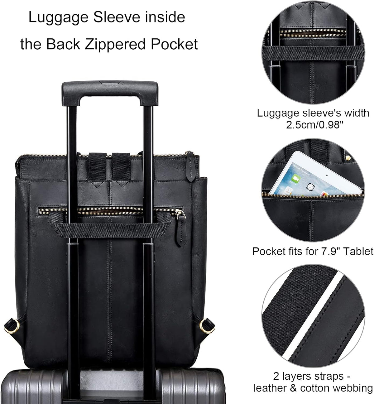 Women Genuine Leather Backpack Purse Retro Top-handle Bags Vintage Totes | Top Grain Leather, Padded Laptop Compartment, Top-handle Handbags, Vintage Casual Purse, Work Everyday