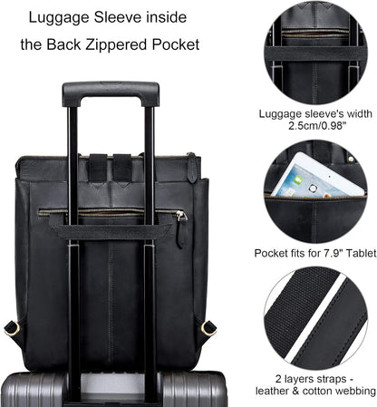Women Genuine Leather Backpack Purse Retro Top-handle Bags Vintage Totes | Top Grain Leather, Padded Laptop Compartment, Top-handle Handbags, Vintage Casual Purse, Work Everyday