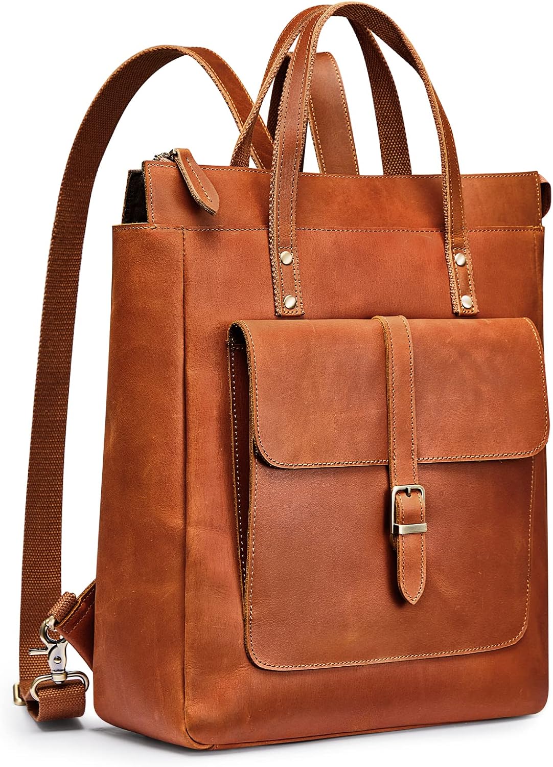 Women Genuine Leather Backpack Purse Retro Top-handle Bags Vintage Totes | Top Grain Leather, Padded Laptop Compartment, Top-handle Handbags, Vintage Casual Purse, Work Everyday