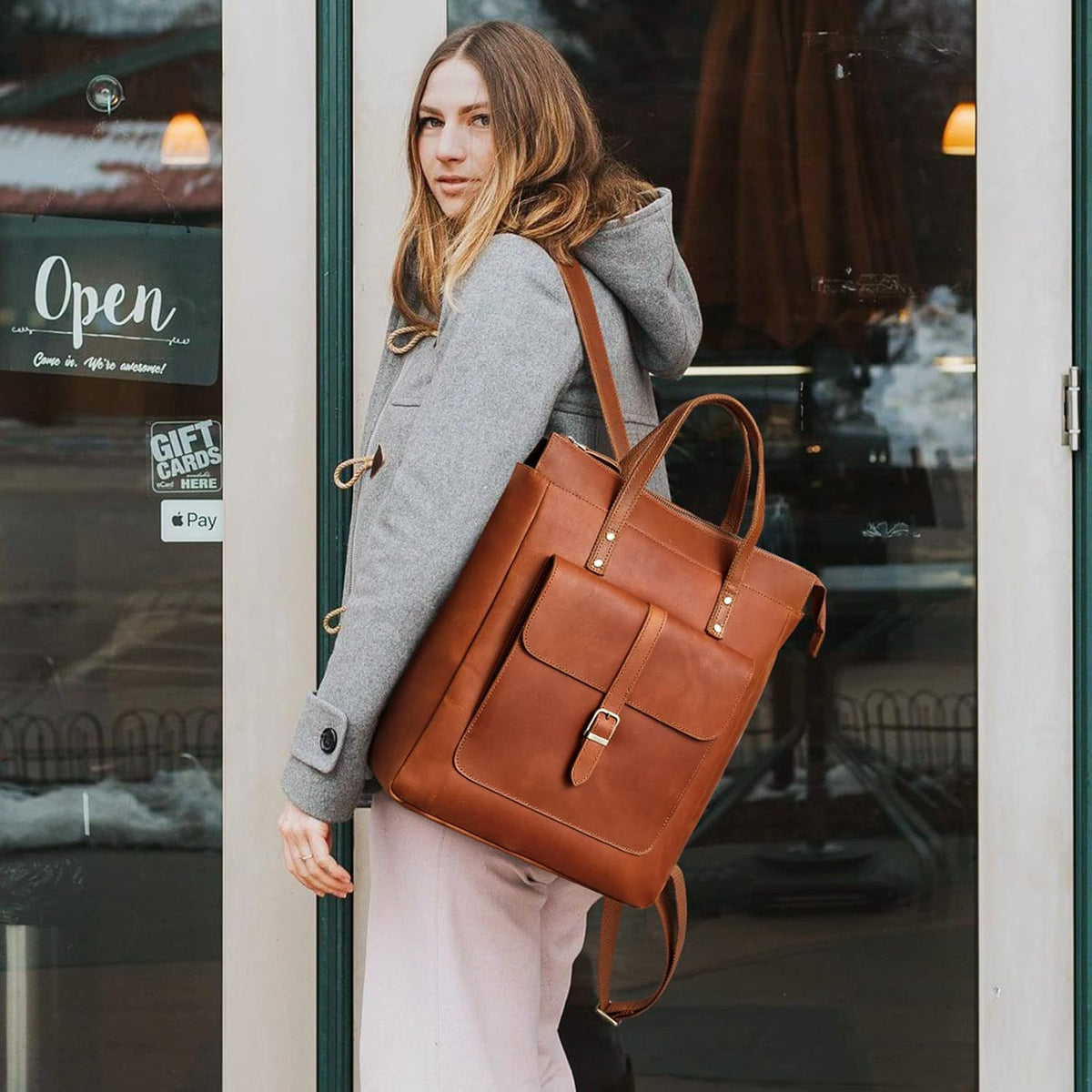 Women Genuine Leather Backpack Purse Retro Top-handle Bags Vintage Totes | Top Grain Leather, Padded Laptop Compartment, Top-handle Handbags, Vintage Casual Purse, Work Everyday