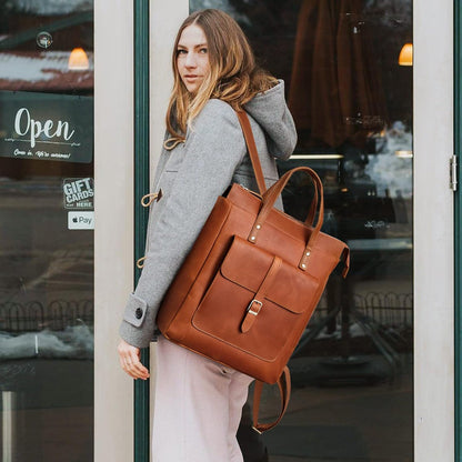 Women Genuine Leather Backpack Purse Retro Top-handle Bags Vintage Totes | Top Grain Leather, Padded Laptop Compartment, Top-handle Handbags, Vintage Casual Purse, Work Everyday