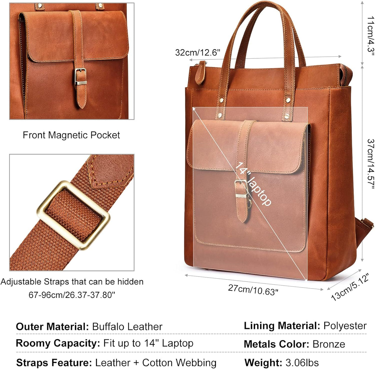 Women Genuine Leather Backpack Purse Retro Top-handle Bags Vintage Totes | Top Grain Leather, Padded Laptop Compartment, Top-handle Handbags, Vintage Casual Purse, Work Everyday