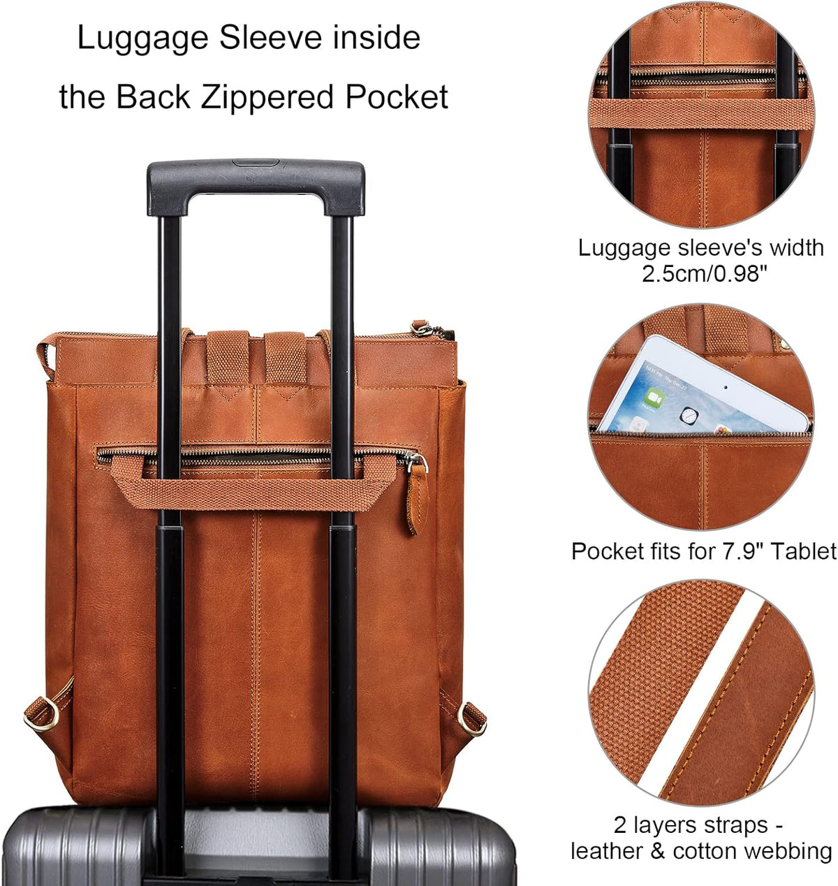 Women Genuine Leather Backpack Purse Retro Top-handle Bags Vintage Totes | Top Grain Leather, Padded Laptop Compartment, Top-handle Handbags, Vintage Casual Purse, Work Everyday