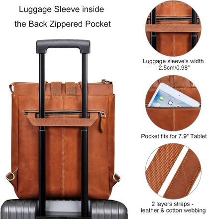 Women Genuine Leather Backpack Purse Retro Top-handle Bags Vintage Totes | Top Grain Leather, Padded Laptop Compartment, Top-handle Handbags, Vintage Casual Purse, Work Everyday