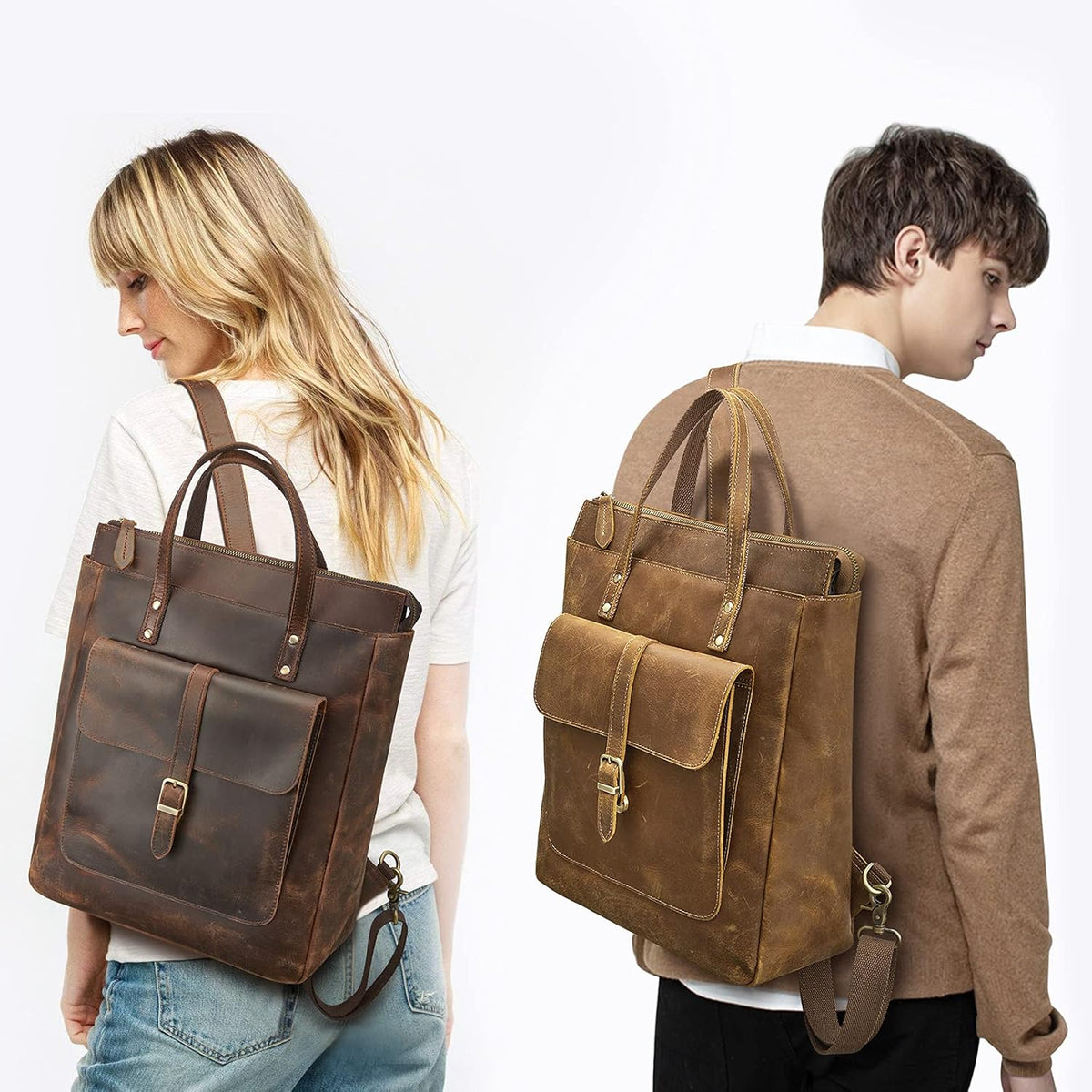 Women Genuine Leather Backpack Purse Retro Top-handle Bags Vintage Totes | Top Grain Leather, Padded Laptop Compartment, Top-handle Handbags, Vintage Casual Purse, Work Everyday