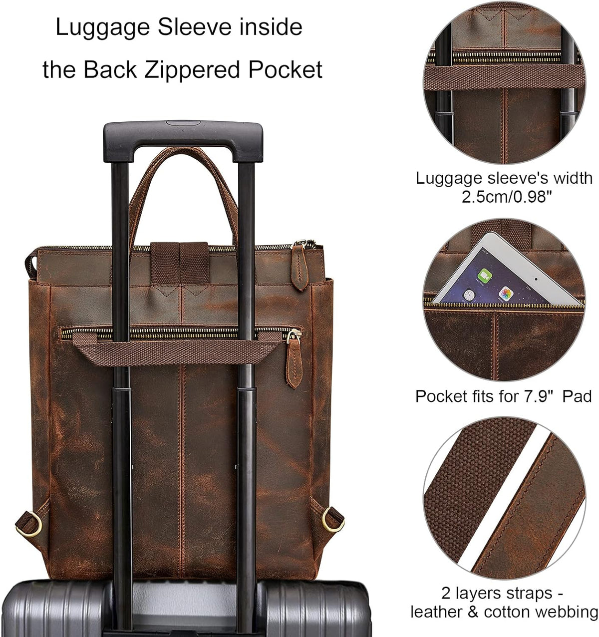 Women Genuine Leather Backpack Purse Retro Top-handle Bags Vintage Totes | Top Grain Leather, Padded Laptop Compartment, Top-handle Handbags, Vintage Casual Purse, Work Everyday