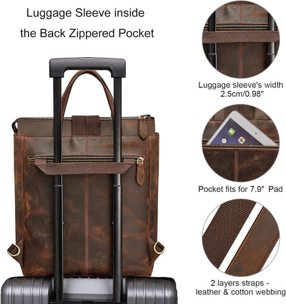 Women Genuine Leather Backpack Purse Retro Top-handle Bags Vintage Totes | Top Grain Leather, Padded Laptop Compartment, Top-handle Handbags, Vintage Casual Purse, Work Everyday