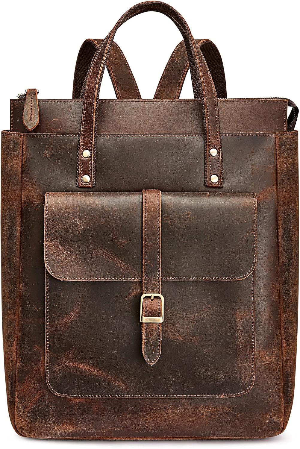 Women Genuine Leather Backpack Purse Retro Top-handle Bags Vintage Totes | Top Grain Leather, Padded Laptop Compartment, Top-handle Handbags, Vintage Casual Purse, Work Everyday