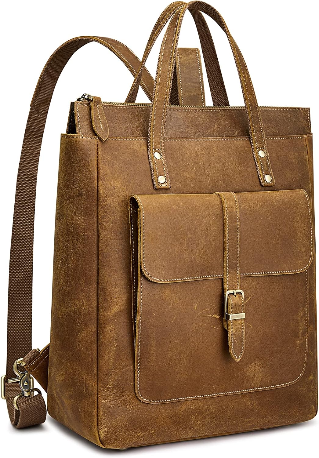 Women Genuine Leather Backpack Purse Retro Top-handle Bags Vintage Totes | Top Grain Leather, Padded Laptop Compartment, Top-handle Handbags, Vintage Casual Purse, Work Everyday