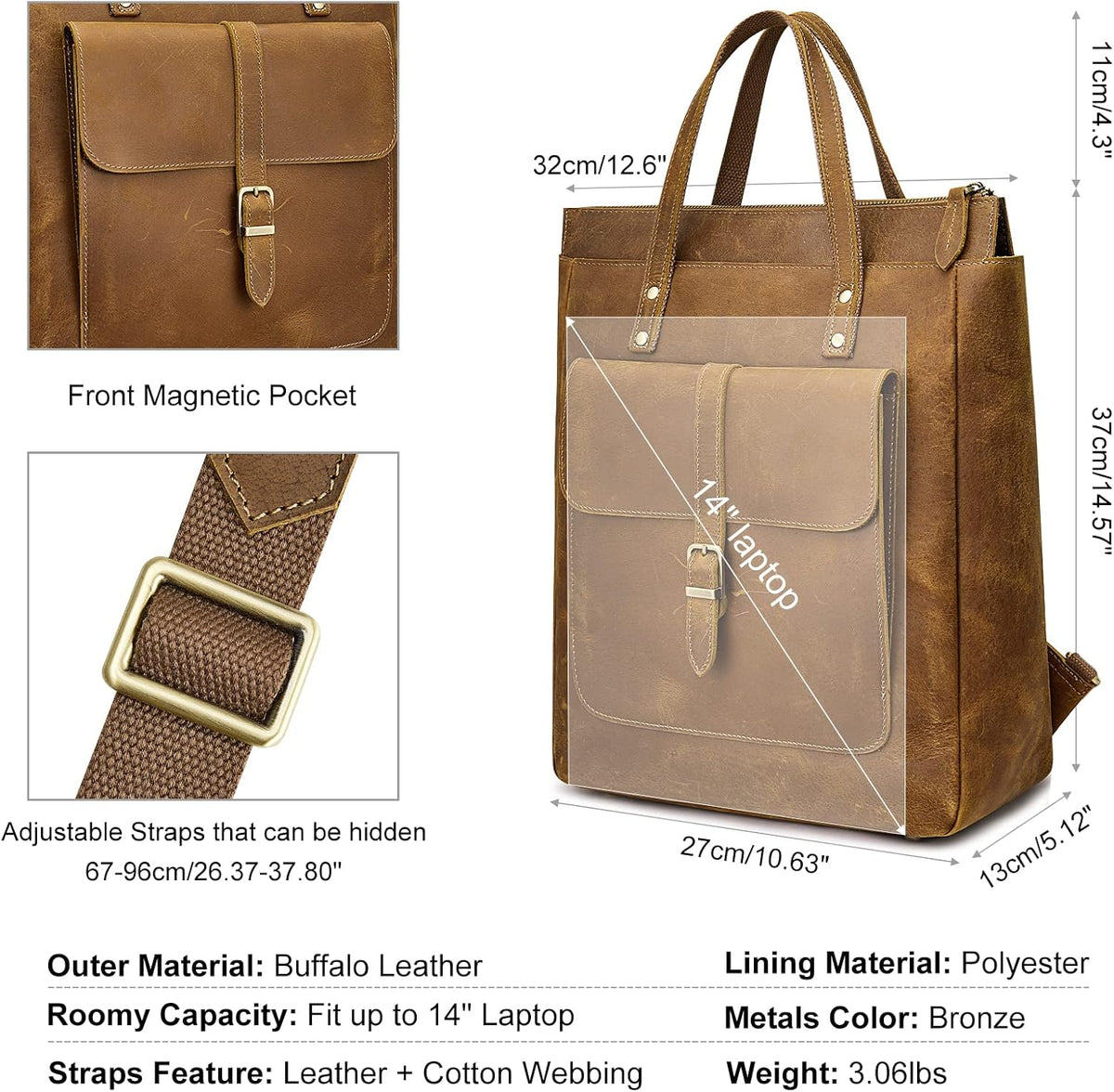 Women Genuine Leather Backpack Purse Retro Top-handle Bags Vintage Totes | Top Grain Leather, Padded Laptop Compartment, Top-handle Handbags, Vintage Casual Purse, Work Everyday