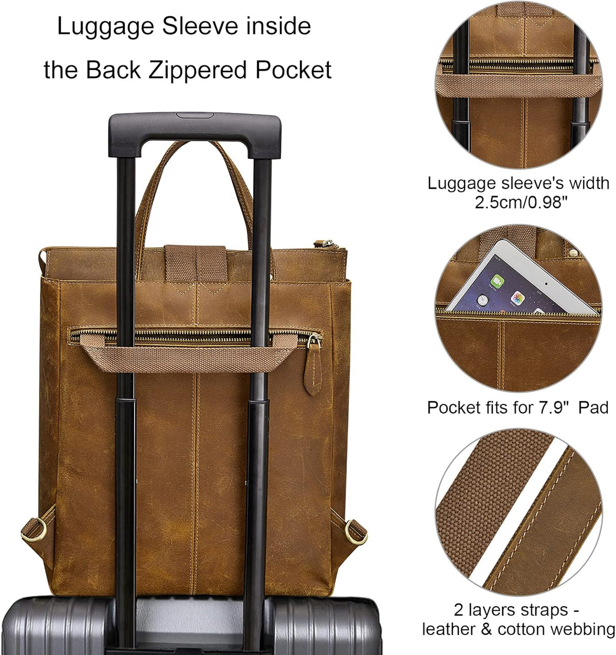 Women Genuine Leather Backpack Purse Retro Top-handle Bags Vintage Totes | Top Grain Leather, Padded Laptop Compartment, Top-handle Handbags, Vintage Casual Purse, Work Everyday