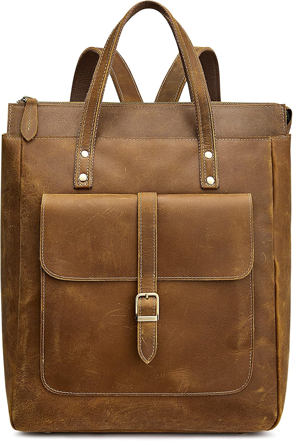 Women Genuine Leather Backpack Purse Retro Top-handle Bags Vintage Totes | Top Grain Leather, Padded Laptop Compartment, Top-handle Handbags, Vintage Casual Purse, Work Everyday