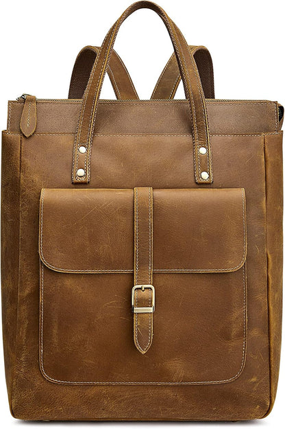 Women Genuine Leather Backpack Purse Retro Top-handle Bags Vintage Totes | Top Grain Leather, Padded Laptop Compartment, Top-handle Handbags, Vintage Casual Purse, Work Everyday