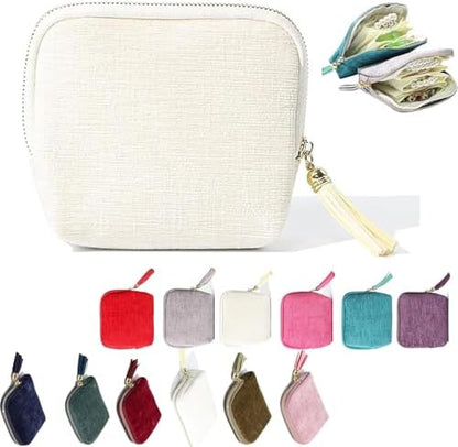 Travel Jewelry Case, Portable Jewelry Organizer with 6 Independent Layers, Small Pouch Bag for Necklace Bracelet Rings Earring Storage, Women Gift Idea (Beige)