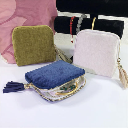 Travel Jewelry Case, Portable Jewelry Organizer with 6 Independent Layers, Small Pouch Bag for Necklace Bracelet Rings Earring Storage, Women Gift Idea (Beige)