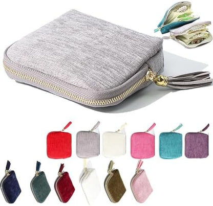 Travel Jewelry Case, Portable Jewelry Organizer with 6 Independent Layers, Small Pouch Bag for Necklace Bracelet Rings Earring Storage, Women Gift Idea (Beige)