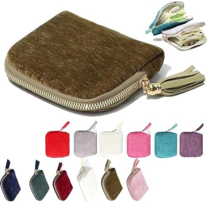 Travel Jewelry Case, Portable Jewelry Organizer with 6 Independent Layers, Small Pouch Bag for Necklace Bracelet Rings Earring Storage, Women Gift Idea (Beige)