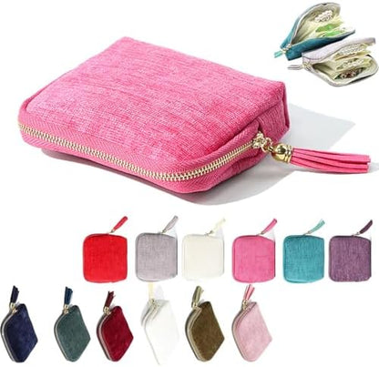 Travel Jewelry Case, Portable Jewelry Organizer with 6 Independent Layers, Small Pouch Bag for Necklace Bracelet Rings Earring Storage, Women Gift Idea (Beige)