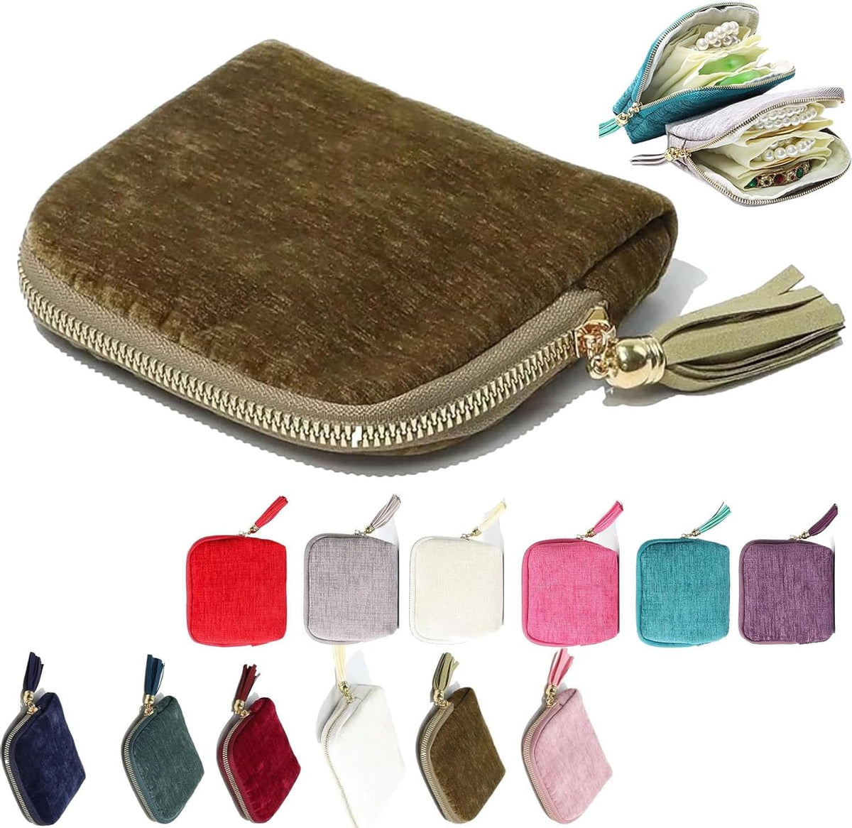 Travel Jewelry Case, Portable Jewelry Organizer with 6 Independent Layers, Small Pouch Bag for Necklace Bracelet Rings Earring Storage, Women Gift Idea (Beige)