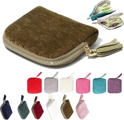 Travel Jewelry Case, Portable Jewelry Organizer with 6 Independent Layers, Small Pouch Bag for Necklace Bracelet Rings Earring Storage, Women Gift Idea (Beige)