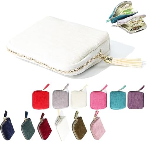 Travel Jewelry Case, Portable Jewelry Organizer with 6 Independent Layers, Small Pouch Bag for Necklace Bracelet Rings Earring Storage, Women Gift Idea (Beige)