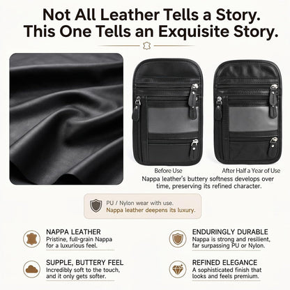 Full Grain Leather Neck Wallet, RFID Blocking Passport Travel Pouch, Coffee