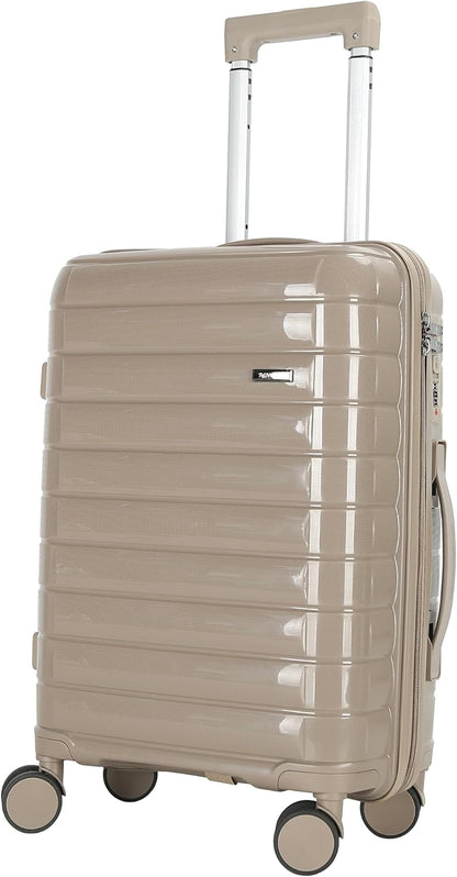 20 Inch Carry On Luggage, Lightweight Hard Shell Rolling Suitcase with Spinner Wheels, Airline Approved Hardside Travel Suitcase with Telescoping Handle (Champagne Beige)