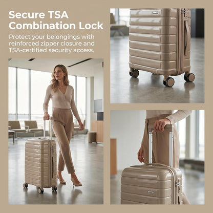 20 Inch Carry On Luggage, Lightweight Hard Shell Rolling Suitcase with Spinner Wheels, Airline Approved Hardside Travel Suitcase with Telescoping Handle (Champagne Beige)