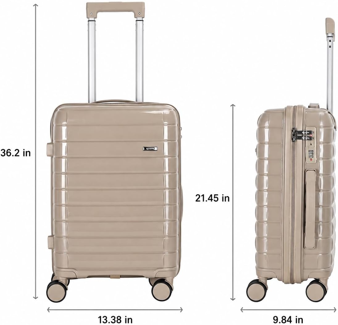 20 Inch Carry On Luggage, Lightweight Hard Shell Rolling Suitcase with Spinner Wheels, Airline Approved Hardside Travel Suitcase with Telescoping Handle (Champagne Beige)