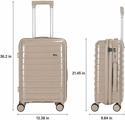 20 Inch Carry On Luggage, Lightweight Hard Shell Rolling Suitcase with Spinner Wheels, Airline Approved Hardside Travel Suitcase with Telescoping Handle (Champagne Beige)