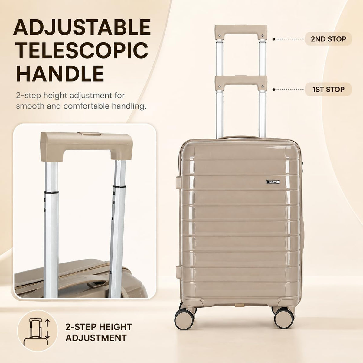 20 Inch Carry On Luggage, Lightweight Hard Shell Rolling Suitcase with Spinner Wheels, Airline Approved Hardside Travel Suitcase with Telescoping Handle (Champagne Beige)