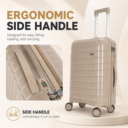 20 Inch Carry On Luggage, Lightweight Hard Shell Rolling Suitcase with Spinner Wheels, Airline Approved Hardside Travel Suitcase with Telescoping Handle (Champagne Beige)