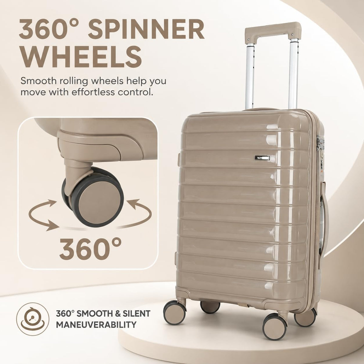 20 Inch Carry On Luggage, Lightweight Hard Shell Rolling Suitcase with Spinner Wheels, Airline Approved Hardside Travel Suitcase with Telescoping Handle (Champagne Beige)