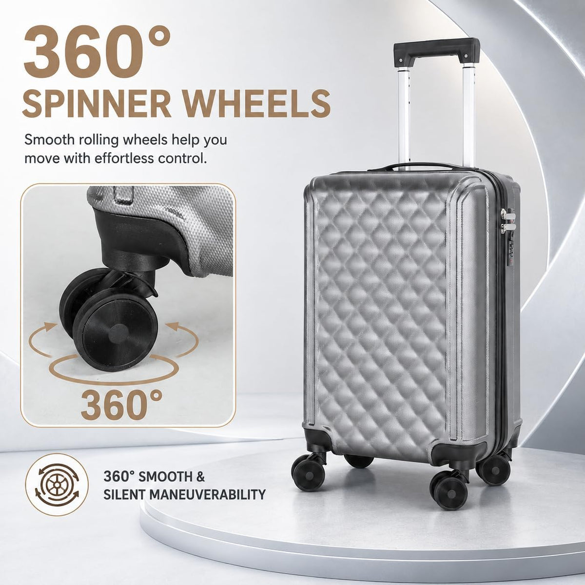 20 Inch Carry On Luggage, Lightweight Hard Shell Rolling Suitcase with Spinner Wheels, Airline Approved Hardside Travel Suitcase with Telescoping Handle (Champagne Beige)