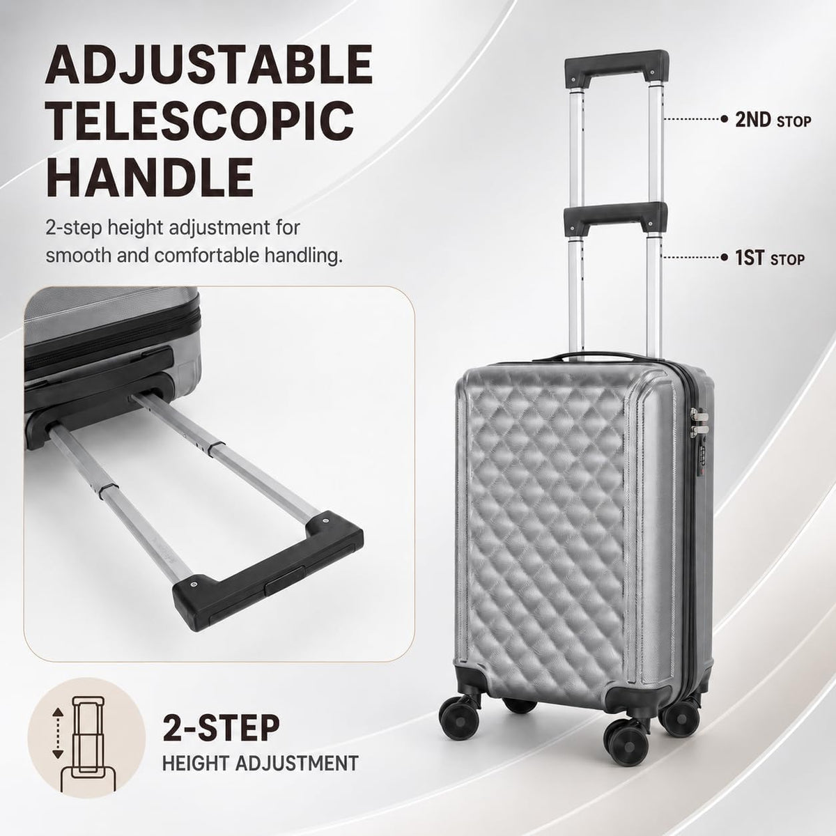 20 Inch Carry On Luggage, Lightweight Hard Shell Rolling Suitcase with Spinner Wheels, Airline Approved Hardside Travel Suitcase with Telescoping Handle (Champagne Beige)