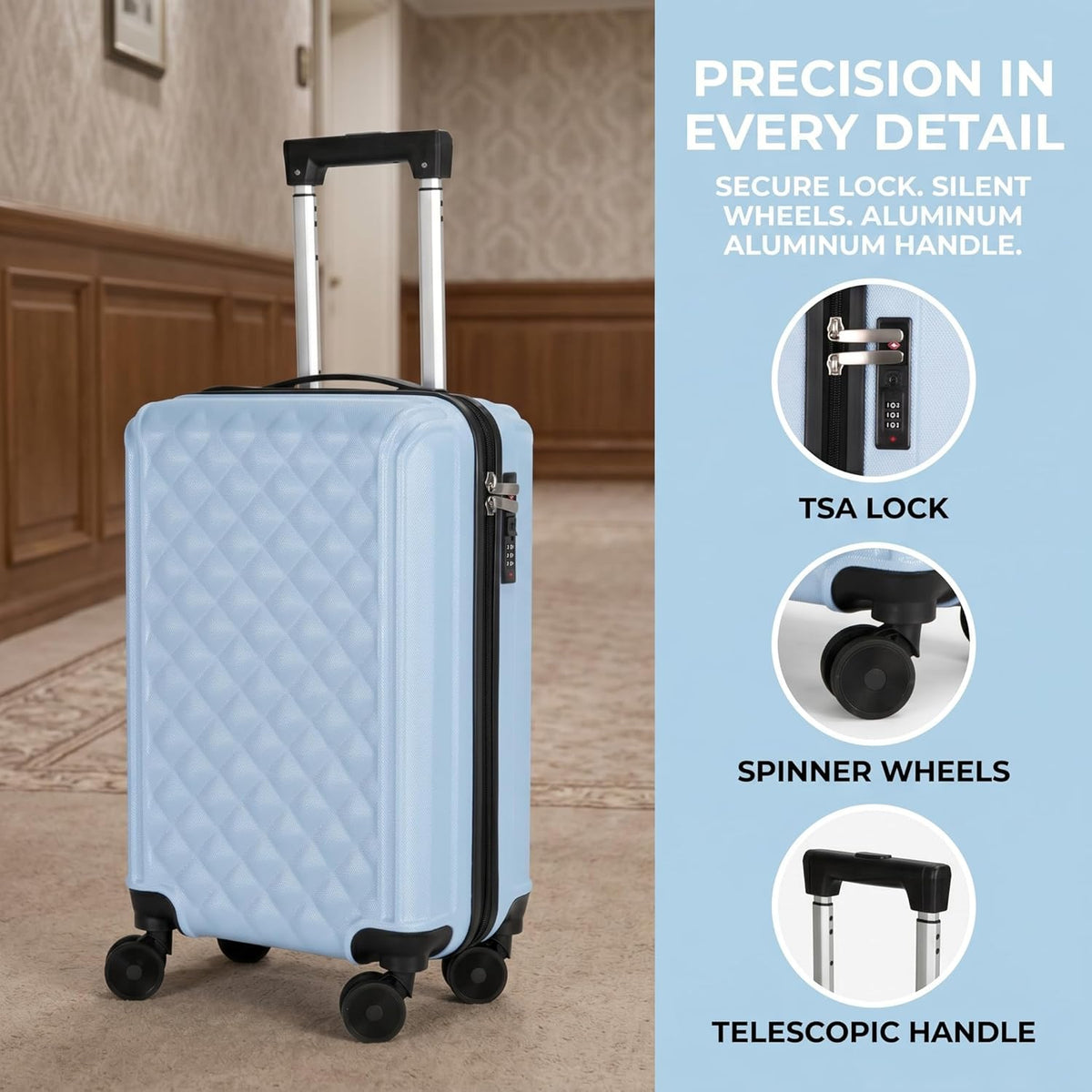 20 Inch Carry On Luggage, Lightweight Hard Shell Rolling Suitcase with Spinner Wheels, Airline Approved Hardside Travel Suitcase with Telescoping Handle (Champagne Beige)