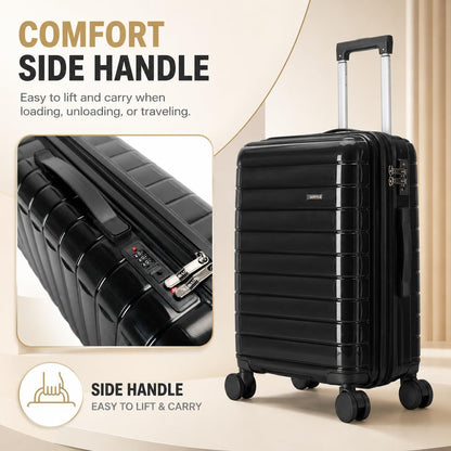 20 Inch Carry On Luggage, Lightweight Hard Shell Rolling Suitcase with Spinner Wheels, Airline Approved Hardside Travel Suitcase with Telescoping Handle (Champagne Beige)