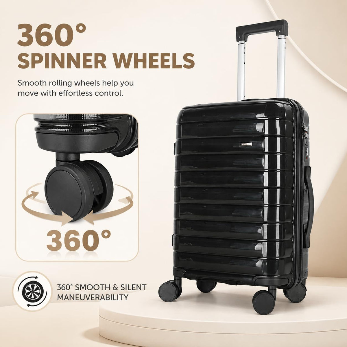 20 Inch Carry On Luggage, Lightweight Hard Shell Rolling Suitcase with Spinner Wheels, Airline Approved Hardside Travel Suitcase with Telescoping Handle (Champagne Beige)