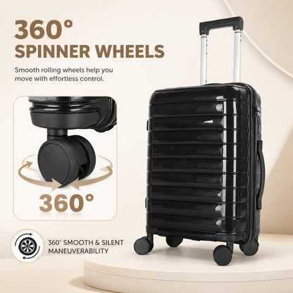 20 Inch Carry On Luggage, Lightweight Hard Shell Rolling Suitcase with Spinner Wheels, Airline Approved Hardside Travel Suitcase with Telescoping Handle (Champagne Beige)