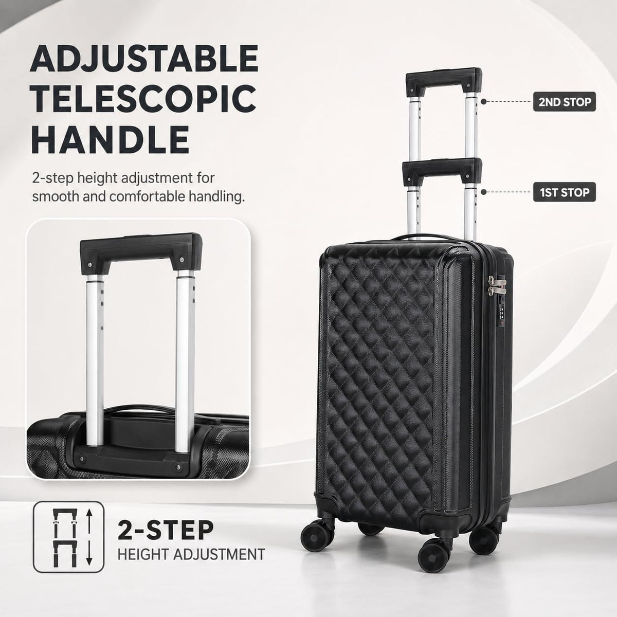 20 Inch Carry On Luggage, Lightweight Hard Shell Rolling Suitcase with Spinner Wheels, Airline Approved Hardside Travel Suitcase with Telescoping Handle (Champagne Beige)