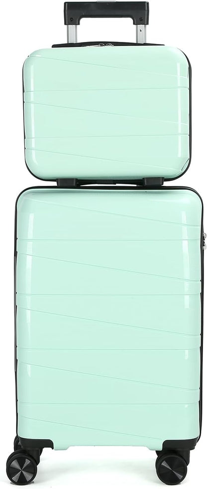 20 Inch Carry On Luggage, Lightweight Hard Shell Rolling Suitcase with Spinner Wheels, Airline Approved Hardside Travel Suitcase with Telescoping Handle (Champagne Beige)
