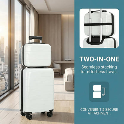 20 Inch Carry On Luggage, Lightweight Hard Shell Rolling Suitcase with Spinner Wheels, Airline Approved Hardside Travel Suitcase with Telescoping Handle (Champagne Beige)